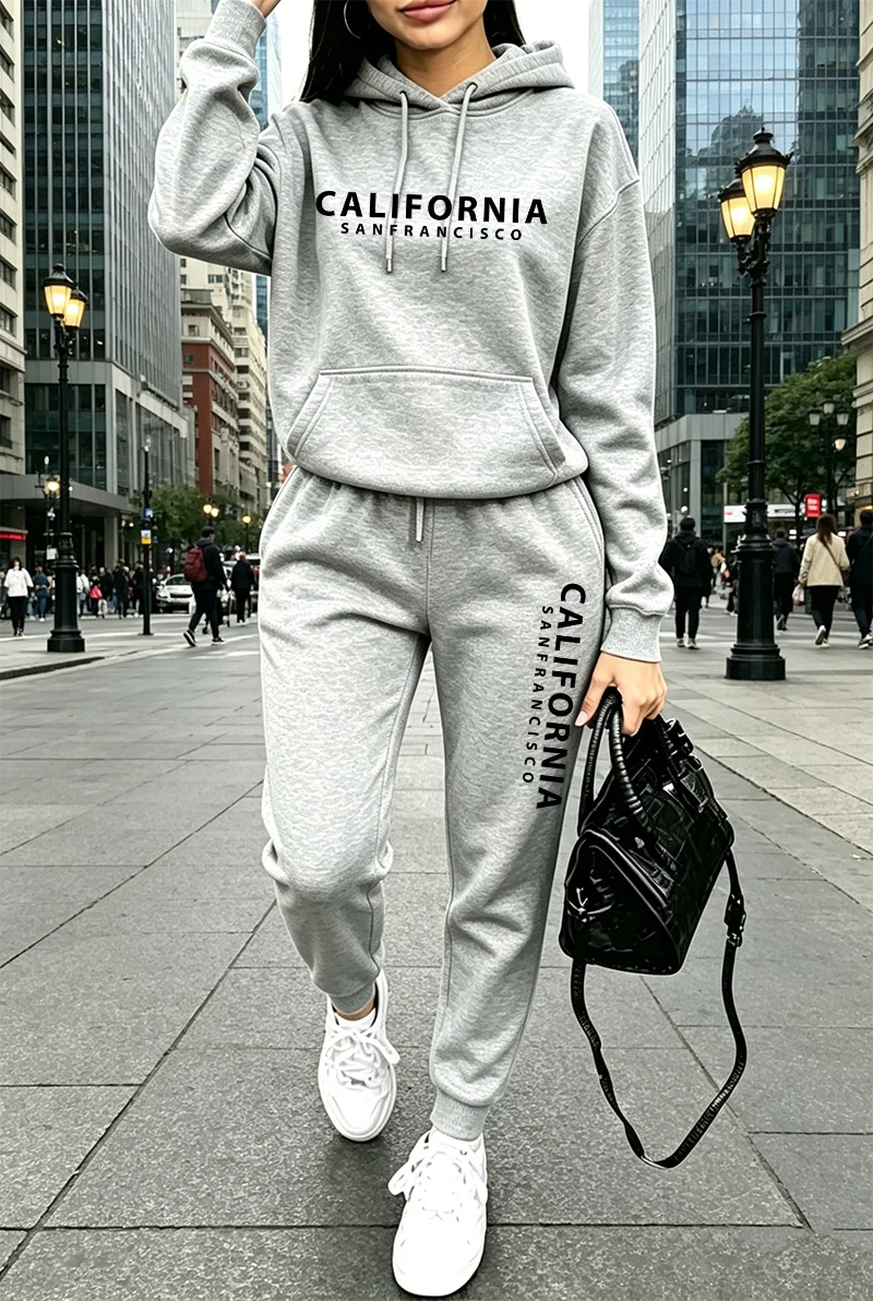 Outdoor Sportswear - Kaliteli Kadın Eşofman Takımı Baskılı Günlük